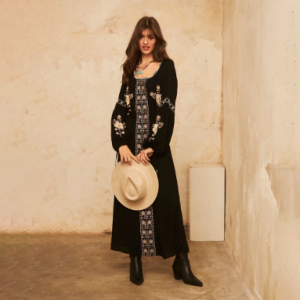 Black 'Hasu' Long Embroidered Dress by NKN Nekane